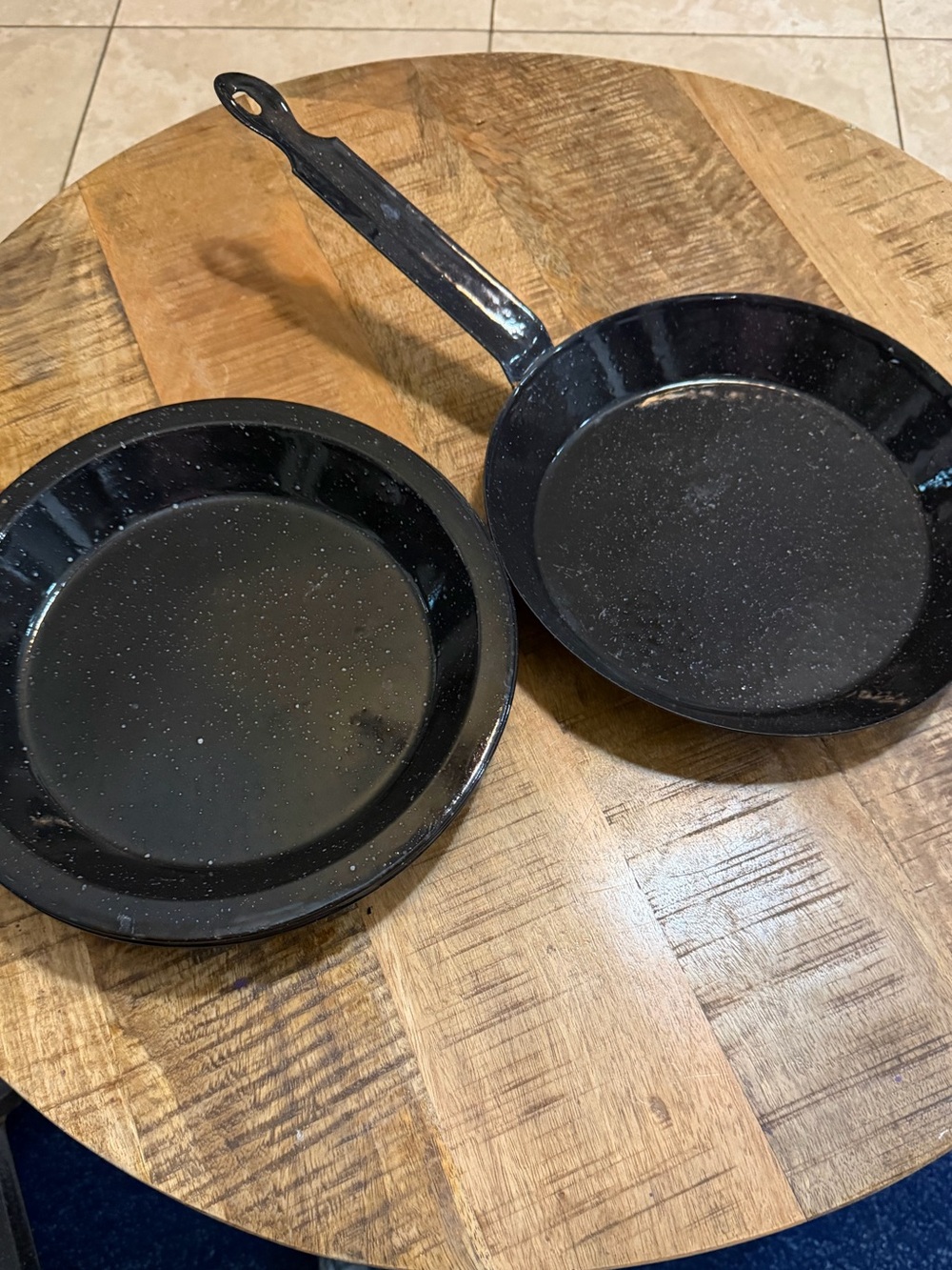 Vintage Black Speckled Enamel Cooking 7 Piece Serving Set Father’s Day Camping